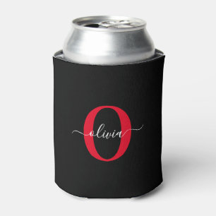 Porta-lata Nome de Letra Personalizada em Preto Branco e Verm
