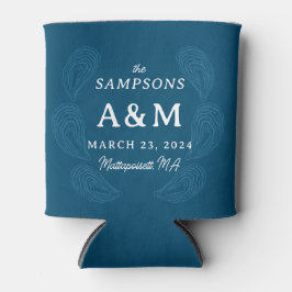 Porta-lata Nome do Casamento de Ostra marinho Azul Data e Loc