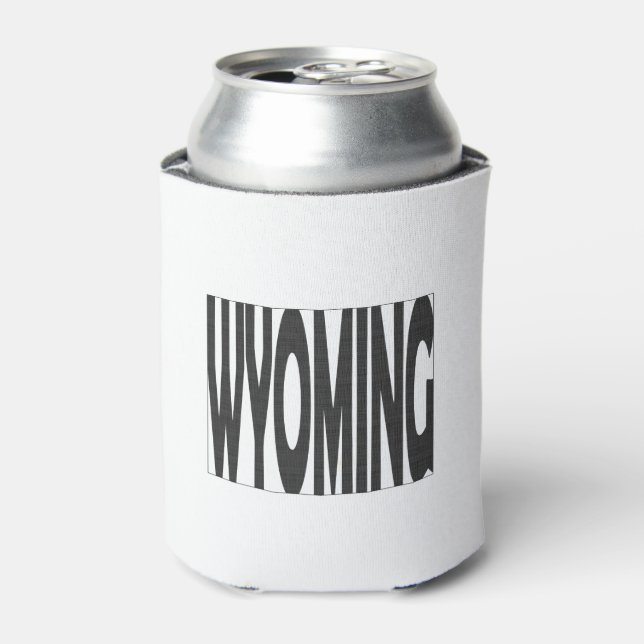 Porta-lata Nome do Estado do Wyoming, Word Art Black (Can Front)