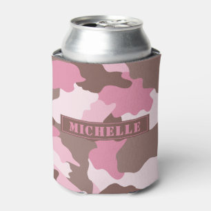 Porta-lata Nome do Monograma da Camo Rosa Menina Camuflage