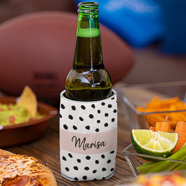 Porta-lata Nome do Monograma Moderno | Pastel Pink & Black Po (Criador carregado)