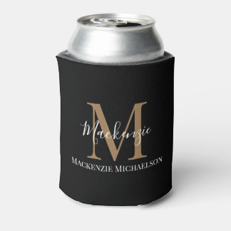 Porta-lata Nome do Monograma Personalizado Dourado Elegante