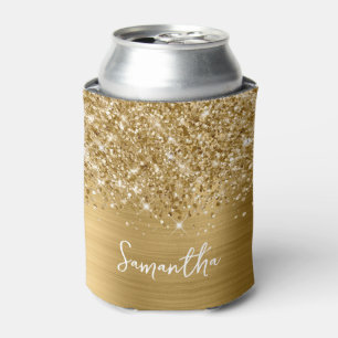 Porta-lata Nome do Script de Glam Dourado da Glittery