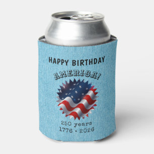Porta-lata Nome, Feliz Aniversário América Impressão de Denim