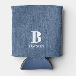 Porta-lata Nome inicial, Impressão de Denim Azul Claro 12oz