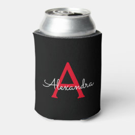 Porta-lata Nome Monograma Feminino Roteiro Preto Vermelho