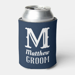 Porta-lata Nome Monograma Masculino Casamento Azul Marinho