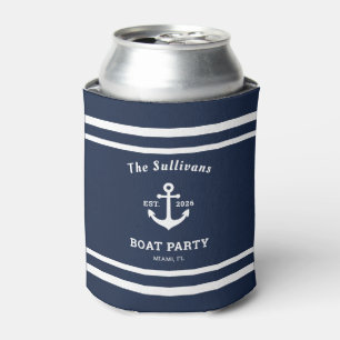 Porta-lata Nome Personalizado Âncora Azul Festa de Barco Reun