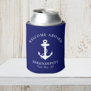 Porta-lata Nome Personalizado Azul do Marinho de Âncora do B