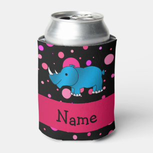 Porta-lata Nome personalizado bolinhas cor-de-rosa com rinoce