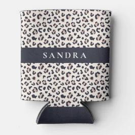 Porta-lata Nome personalizado cor-de-rosa de impressão leopar