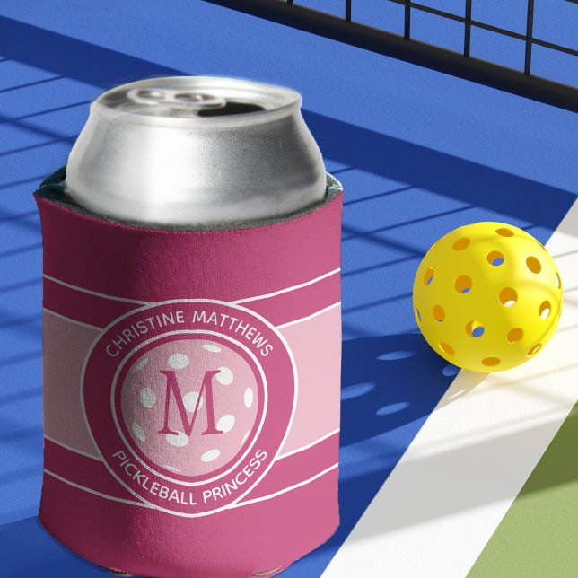 Porta-lata Nome Personalizado da Cotação Funny do Pickleball  (Pickleball Funny Quote Custom Name Initial Pink Can Cooler)