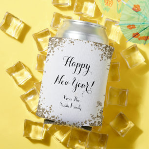 Porta-lata Nome Personalizado de Ano Novo Dourado e Branco