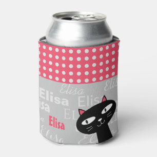 Porta-lata Nome personalizado de bolinhas cor-de-rosa de gato