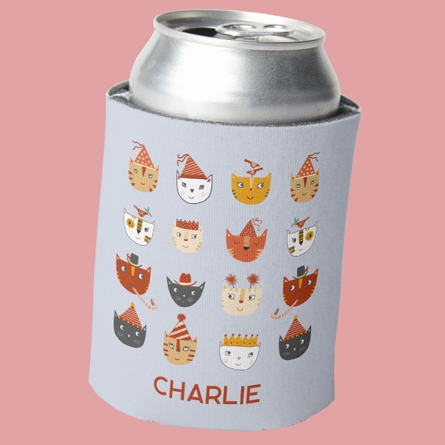 Porta-lata Nome Personalizado de Cat de Parte Cuta (Fun party kitty cats personalized custom name can cooler)