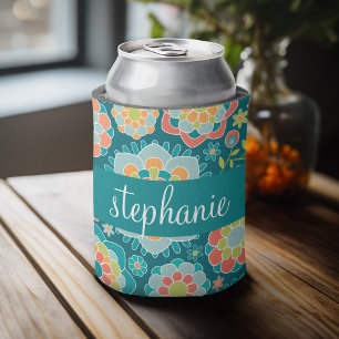 Porta-lata Nome Personalizado do Padrão Floral de Verão Col