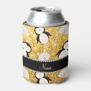 Porta-lata Nome personalizado lenhador amarelo pinguins igloo