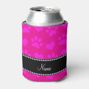 Porta-lata Nome personalizado neon hot rosa coração e patas