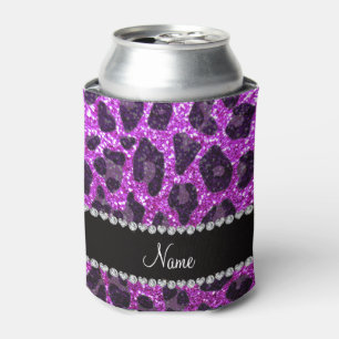 Porta-lata Nome personalizado néon roxo gliter impressão leop
