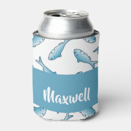 Porta-lata Nome personalizado peixe azul em branco