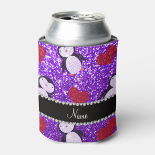 Porta-lata Nome personalizado pinguins pinguins púrpura