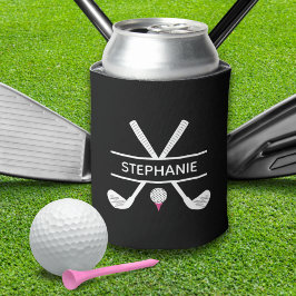 Porta-lata Nome Personalizado Preto Branco Rosa Golfe