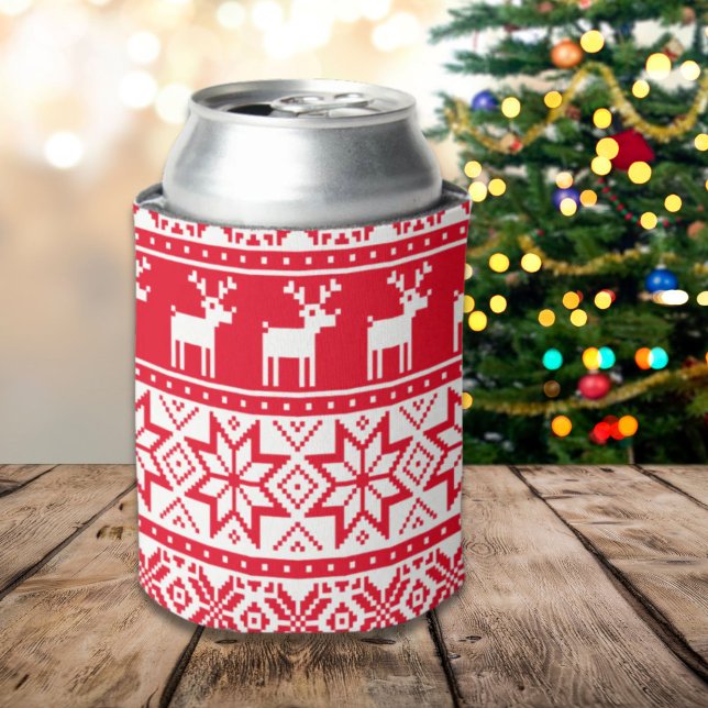 Porta-lata Nórdico Reindeer Festa Feia de Natal (Nordic Reindeer Ugly Christmas Sweater Party Can Cooler)