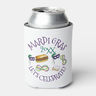 Porta-lata Nova Orleans Mardi Gras Beignet Miçanga Mask Po'Bo