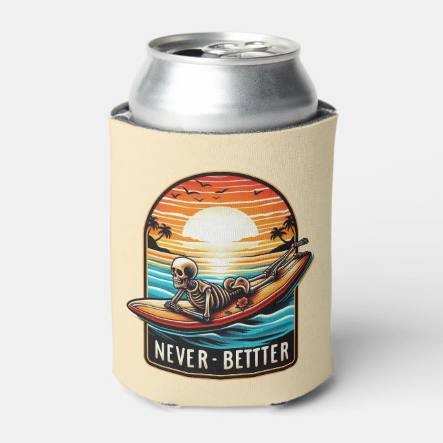 Porta-lata Nunca Melhor - Skelset surfando Onda Sunset (Can Front)