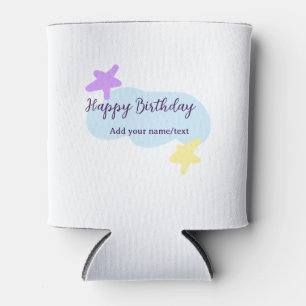 Porta-lata Nuvens azul pastel estrelas roxo feliz aniversário