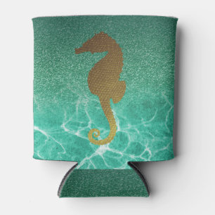 Porta-lata O brilho Dourado do cavalo marinho e da turquesa