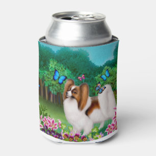Porta-lata O cão novo de Papillon com borboletas enlata o
