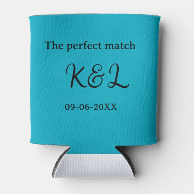 Porta-lata O casal nome letra data azul sim perfeito (Frente)