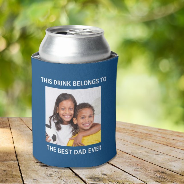 Porta-lata O melhor Pai já personalizado azul de fotos (Celebrate the best dad ever with a custom photo can cooler - a gift that he will love, use and enjoy)