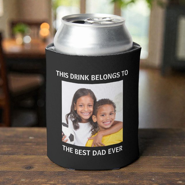 Porta-lata O melhor Pai nunca personalizou a foto em preto (Best Dad Ever Personalized Photo Black Can Cooler)