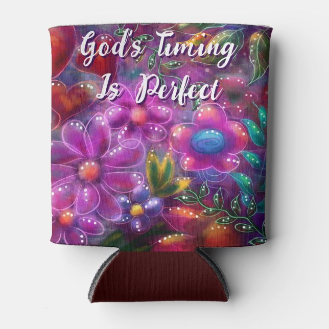Porta-lata O momento de Deus é perfeito e floral personalizad (Frente)