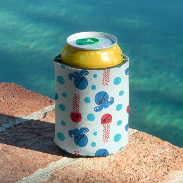 Porta-lata Octopus Pirata, Jellyfish Pirata, Animais do Mar (Piscina in situ)