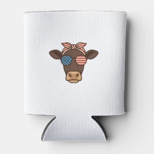 Porta-lata Óculos de sol com cabeça de vaca patriótica design