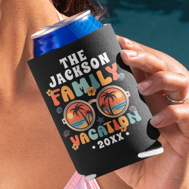 Porta-lata Óculos de sol das palmeiras retro groovó de férias (Criador carregado)