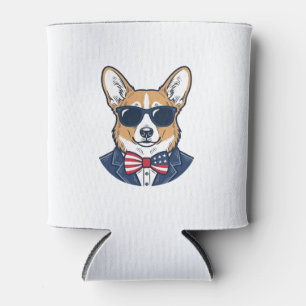 Porta-lata Óculos de Sol Patrióticos de Corgi Arte Vetorial V