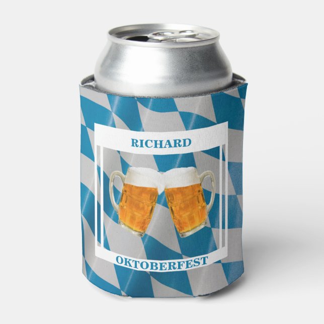 Porta-lata Oktoberfest Personalizado Blue White Beer (Can Front)