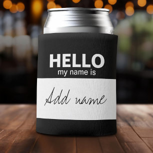 Porta-lata Olá, meu nome é - branco preto personalizado