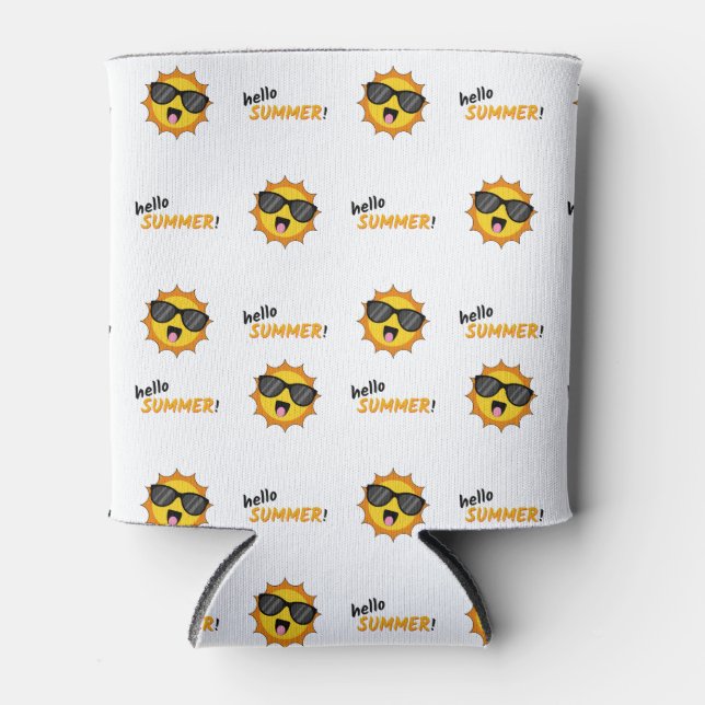 Porta-lata Olá Summer Sun com óculos de sol (Frente)