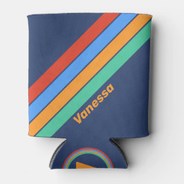 Porta-lata Old School Retro Rainbow Stripes with Name