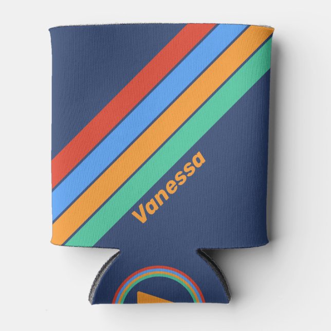 Porta-lata Old School Retro Rainbow Stripes with Name (Frente)