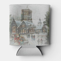 Old time Santa with children in front of a church 