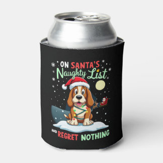 Porta-lata On Santa's Xmas Naughty List Regret Nothing Basset