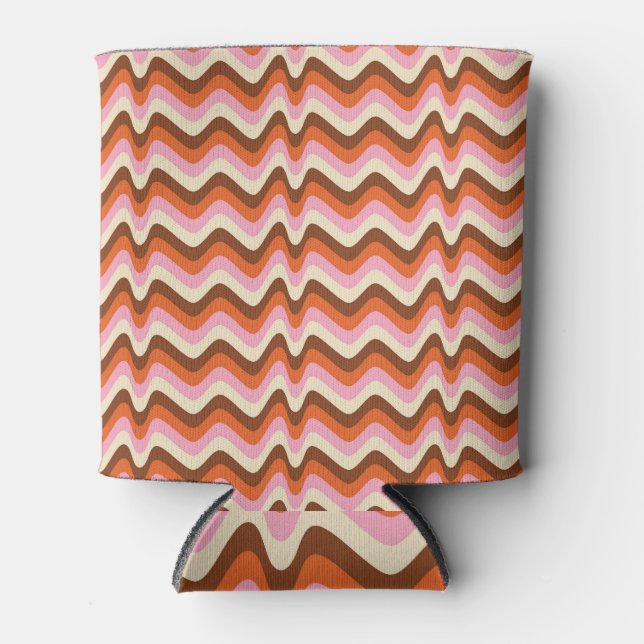 Porta-lata Ondas cor-de-rosa-castanho retrô-laranja (Frente)