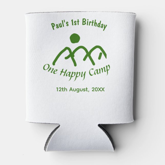 Porta-lata One happy camp green mountain sun 1st birthday  (Frente)