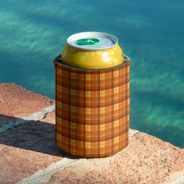 Porta-lata Orange Checked Tartan Impressão, (Piscina in situ)
